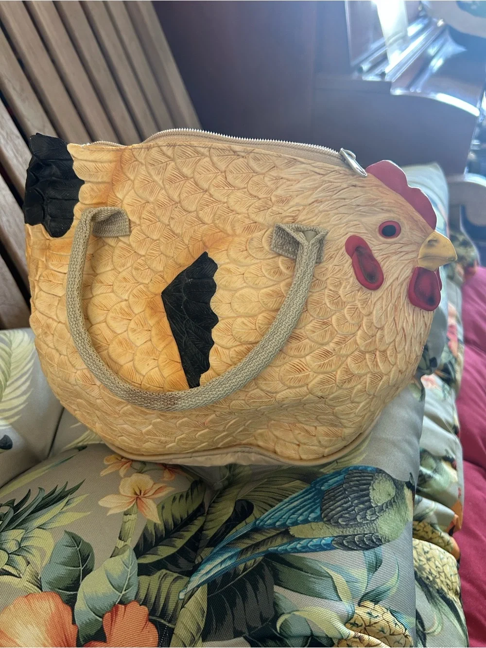 Novelty Chicken-Shaped Cream Tote Bag with Pink & Yellow Accents